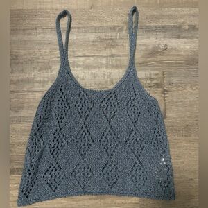 Free People Blue Knit Crochet Tank Top